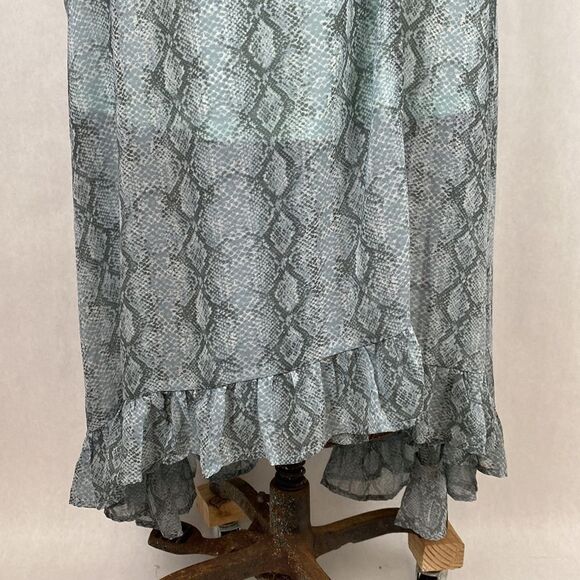 NWT Dee Elly Tie Accent Wrap Dress Snake Print Sheer Maxi - Picture 4 of 13